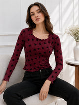 Women Heart Print Full Sleeve Top