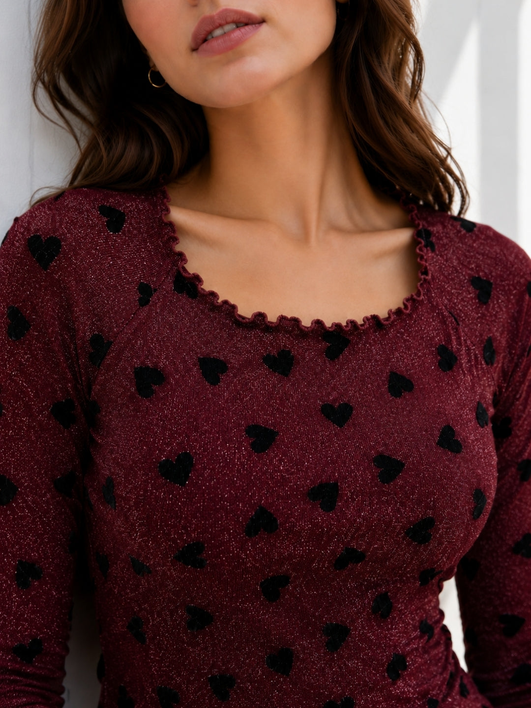 Women Heart Print Full Sleeve Top