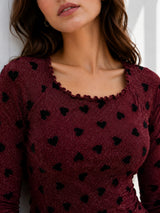 Women Heart Print Full Sleeve Top