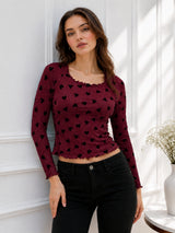 Women Heart Print Full Sleeve Top