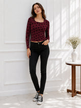 Women Heart Print Full Sleeve Top