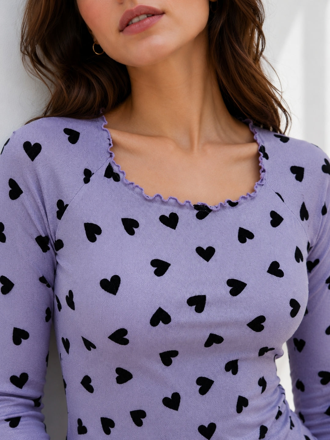 Women Heart Print Full Sleeve Top