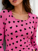 Women Heart Print Full Sleeve Top