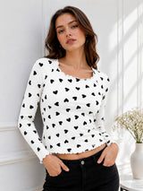 Women Heart Print Full Sleeve Top
