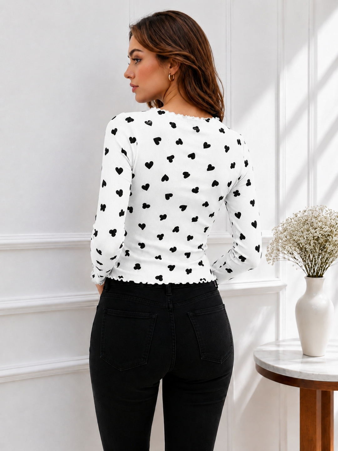 Women Heart Print Full Sleeve Top