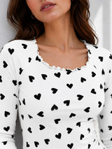 Women Heart Print Full Sleeve Top