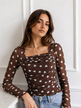 Clobug Women Full Sleeve Heart Print Top