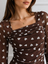Clobug Women Full Sleeve Heart Print Top
