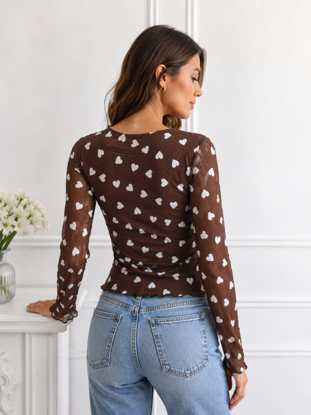 Clobug Women Full Sleeve Heart Print Top