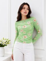 Clobug Women Floral Print Net Top