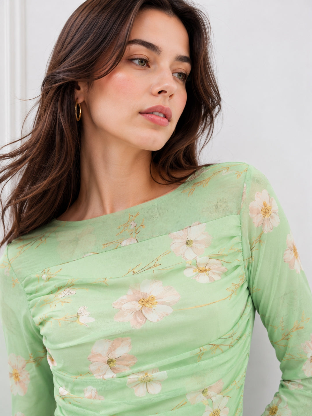 Clobug Women Floral Print Net Top