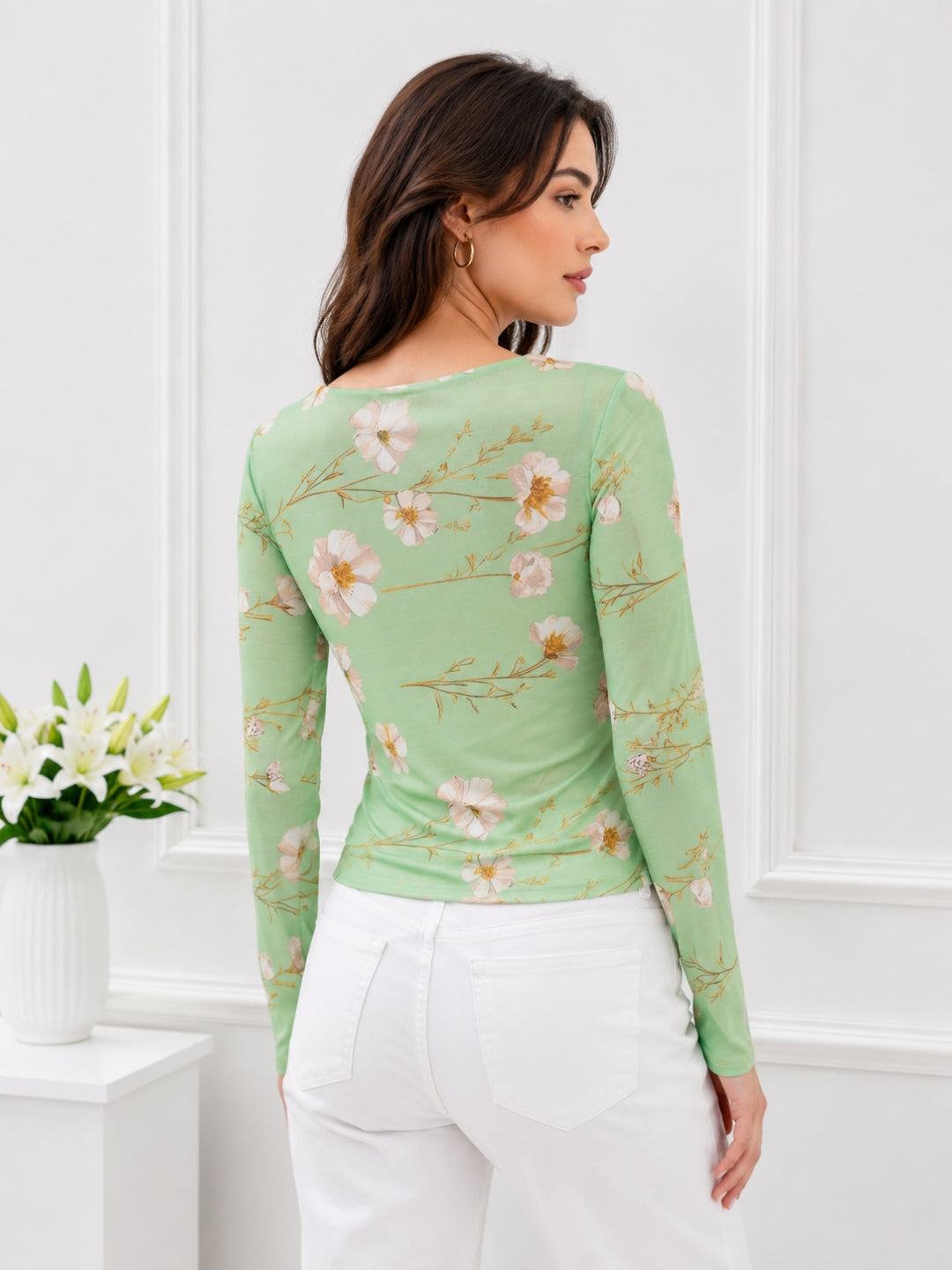Clobug Women Floral Print Net Top