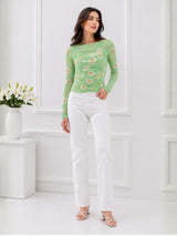 Clobug Women Floral Print Net Top