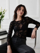 Clobug Women Black Abstract Print Top