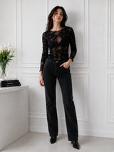 Clobug Women Black Abstract Print Top