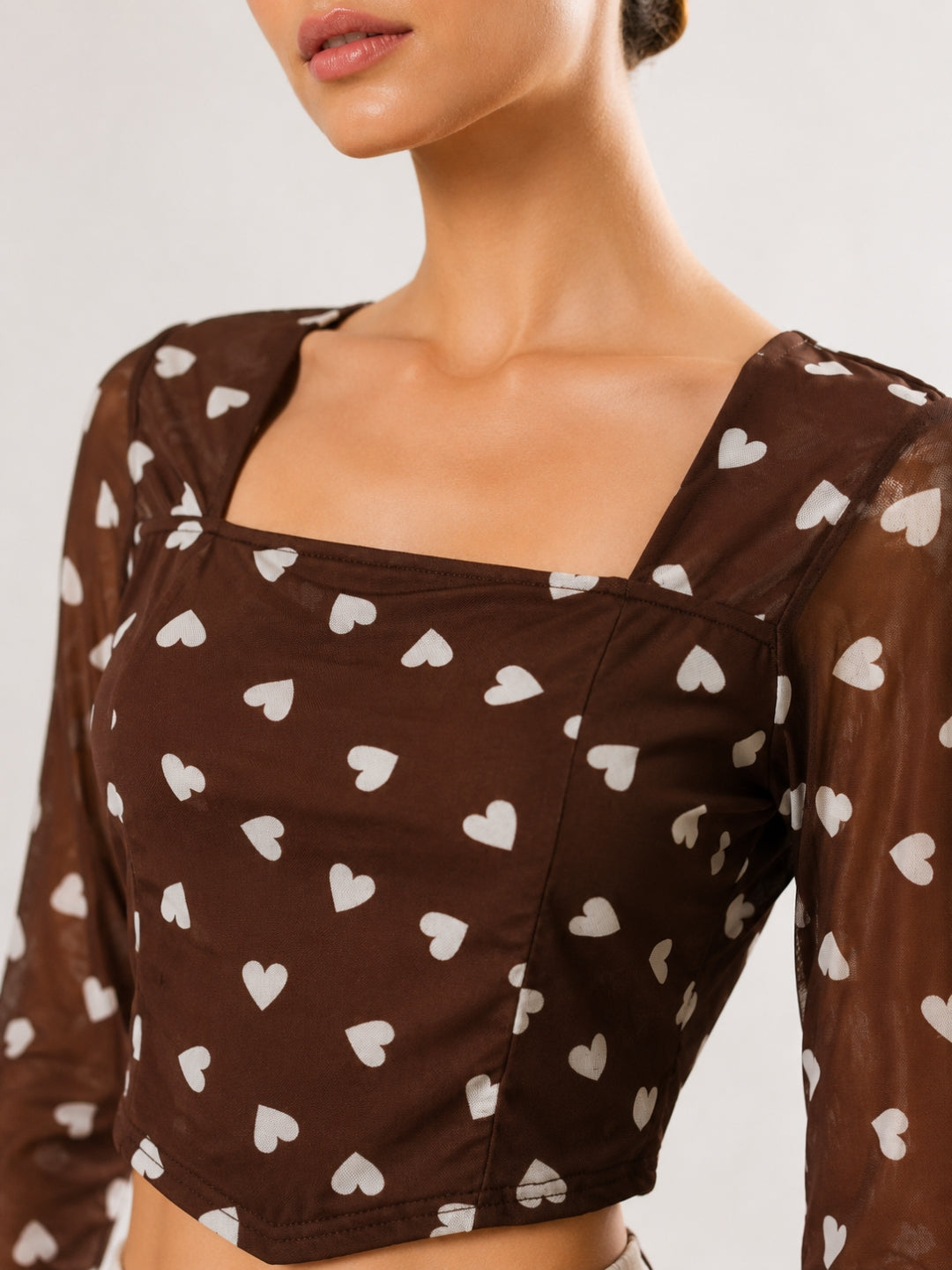Clobug Women Square Neck Heart Print Top
