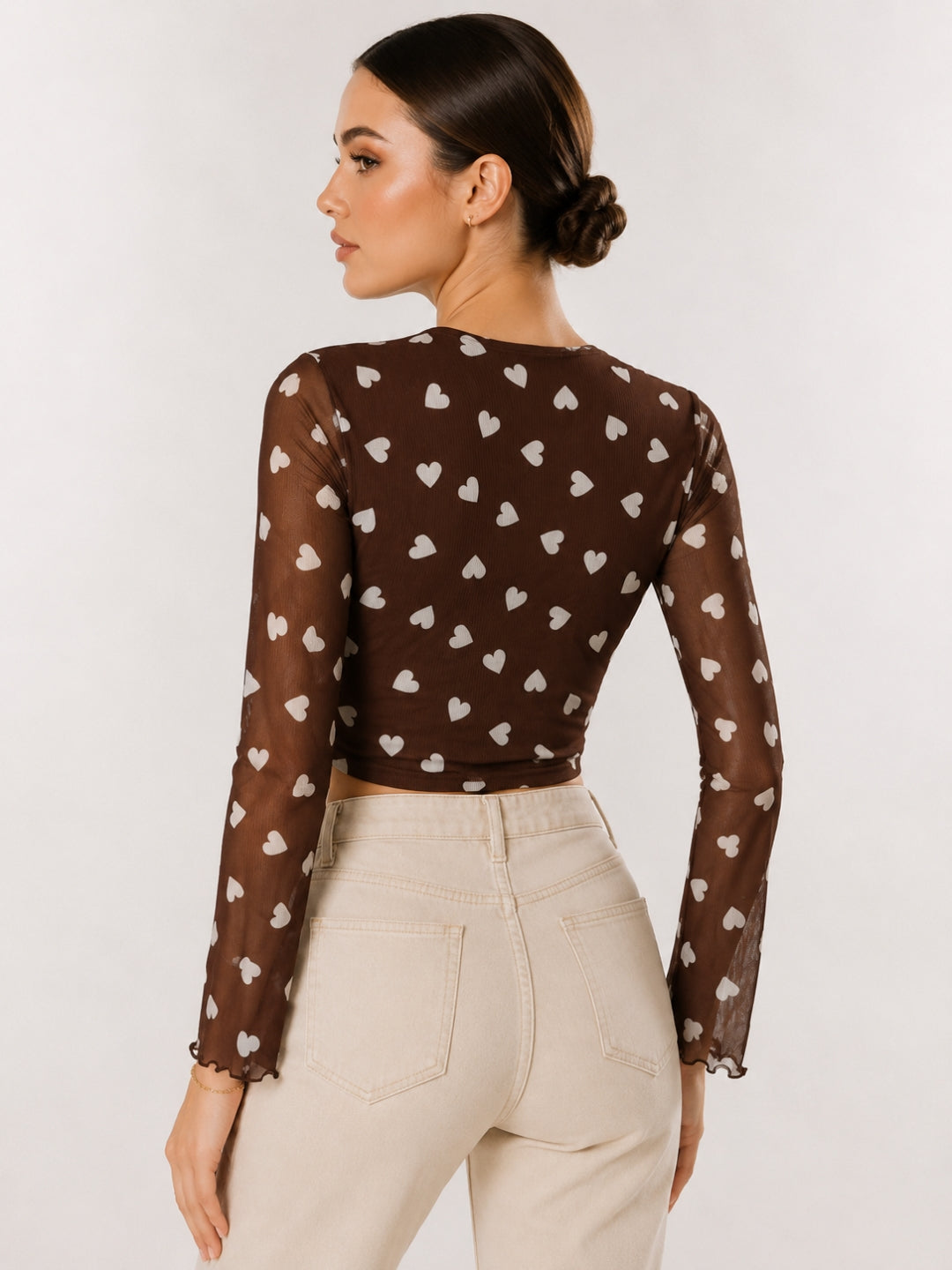 Clobug Women Square Neck Heart Print Top