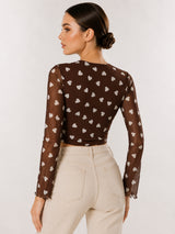 Clobug Women Square Neck Heart Print Top