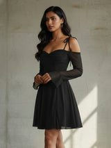 Clobug Women Cotton Blend Sweetheart Neck Tie-up Fit and Flare Dress