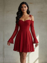 Clobug Women Cotton Blend Sweetheart Neck Tie-up Fit and Flare Dress