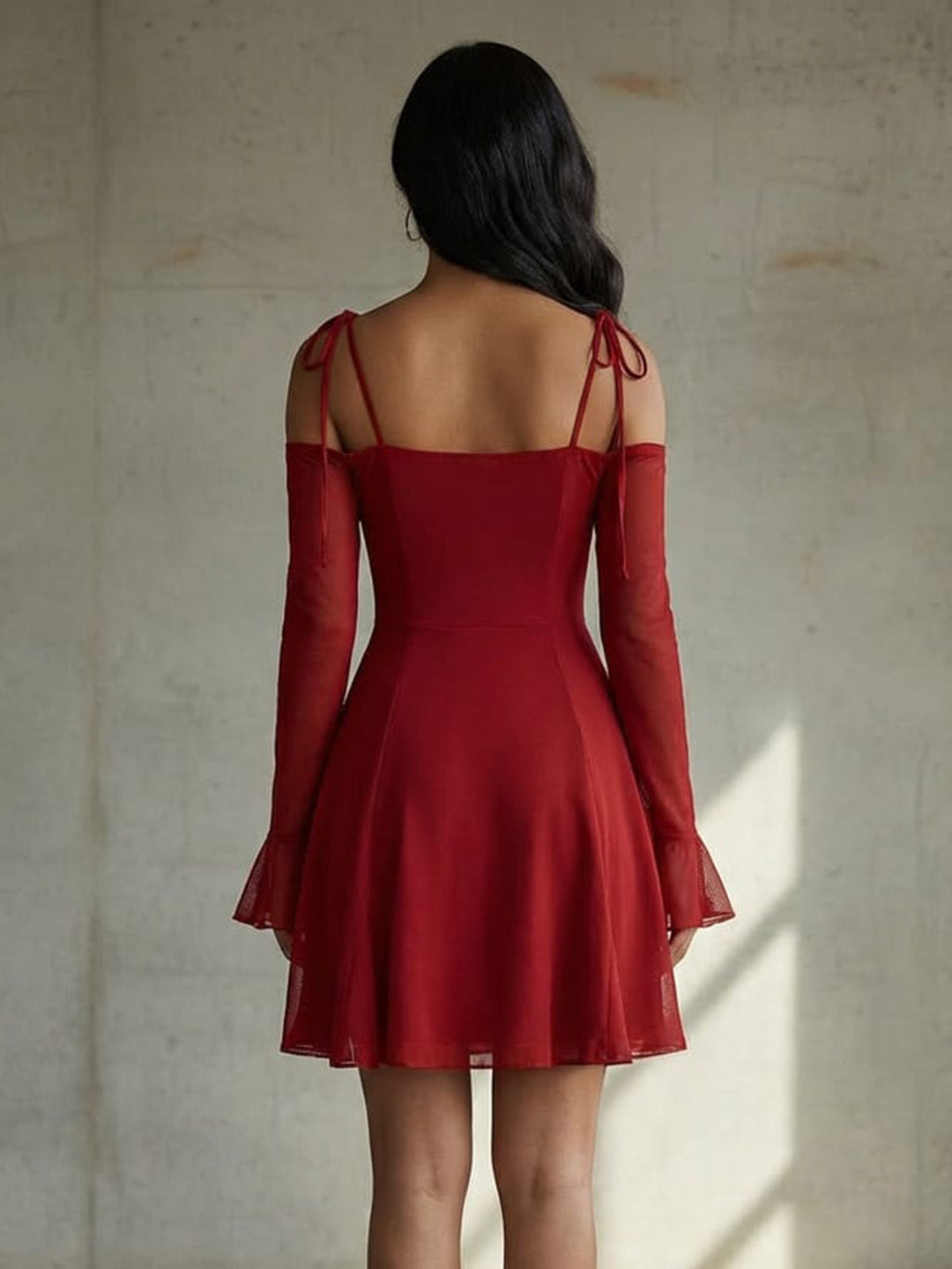 Clobug Women Cotton Blend Sweetheart Neck Tie-up Fit and Flare Dress