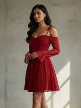 Clobug Women Cotton Blend Sweetheart Neck Tie-up Fit and Flare Dress