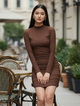 Clobug Women High Neck Full Sleeve Bodycon Dress