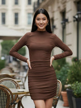 Clobug Women High Neck Full Sleeve Bodycon Dress