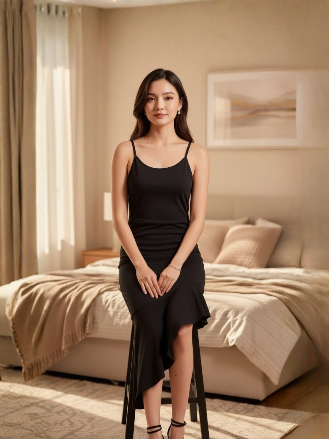 Clobug Midnight Muse Asymmetrical Midi Dress