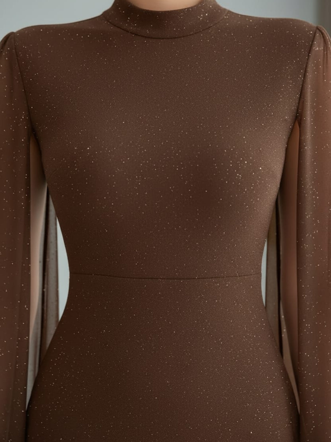 Clobug Cocoa Sparkle Cape Sleeve Bodycon Mini Dress