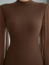 Clobug Cocoa Sparkle Cape Sleeve Bodycon Mini Dress