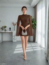 Clobug Cocoa Sparkle Cape Sleeve Bodycon Mini Dress