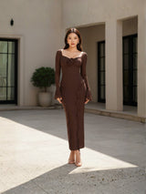 Clobug Rose Detail Ruffle Trim Elegant Midi Dress