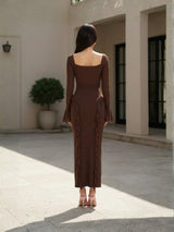 Clobug Rose Detail Ruffle Trim Elegant Midi Dress