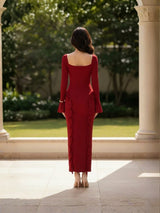 Clobug Rose Detail Ruffle Trim Elegant Midi Dress