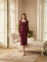 Clobug Elegant Knit Midi Dress – Flare Sleeve Bodycon
