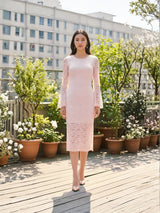 Clobug Elegant Lace Midi Dress – Flare Sleeve Classic Fit