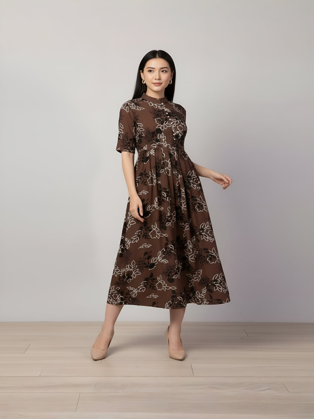 Clobug Women Floral 3/4 Sleeve Dress
