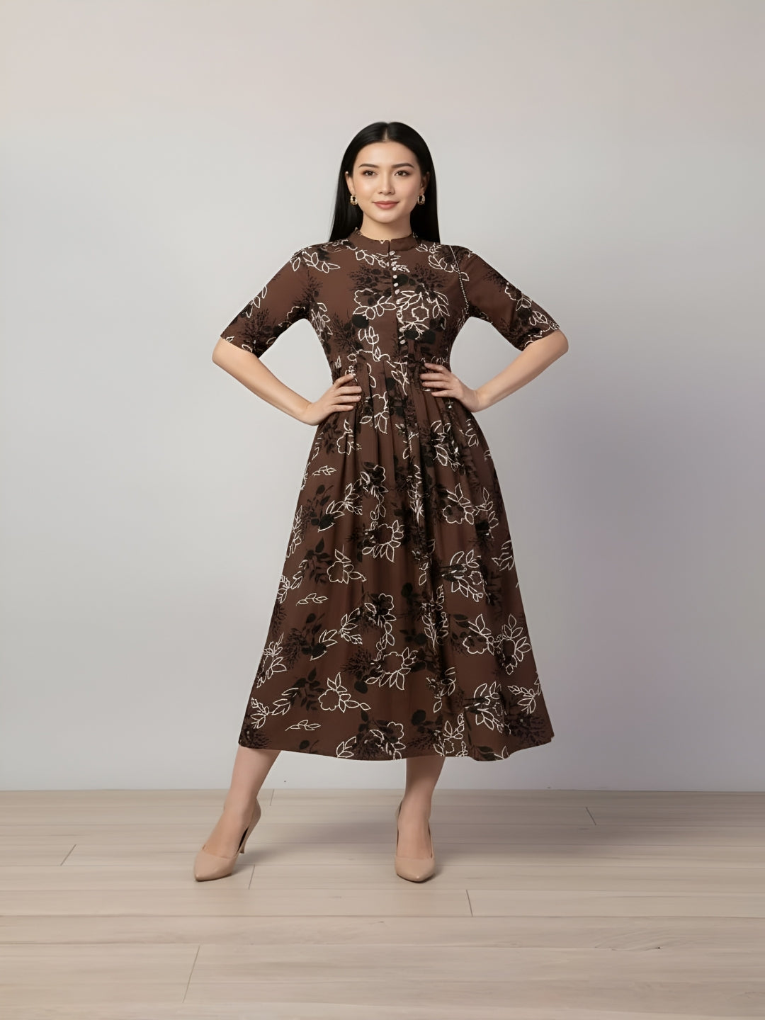 Clobug Women Floral 3/4 Sleeve Dress