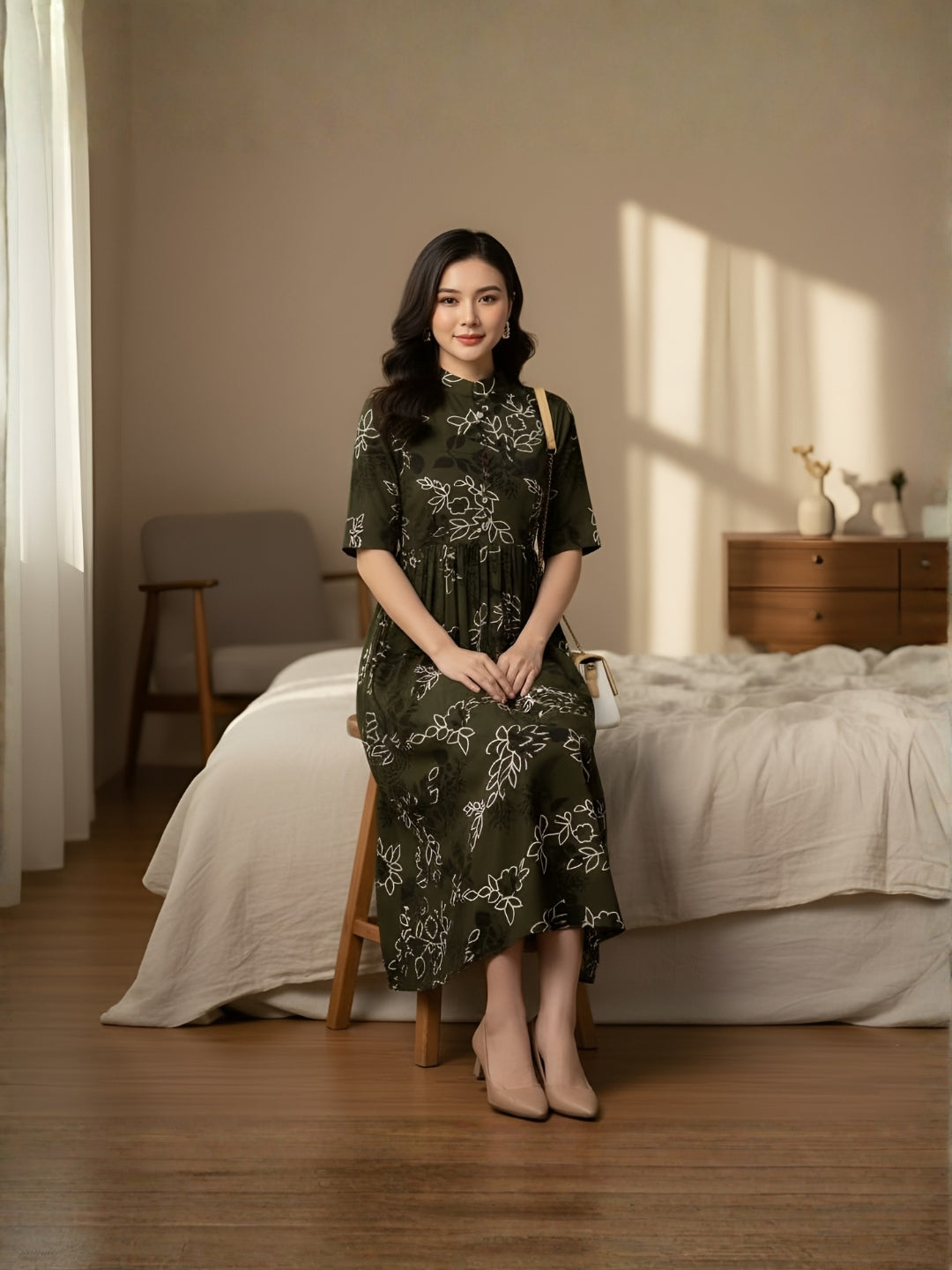 Clobug Women Floral 3/4 Sleeve Dress