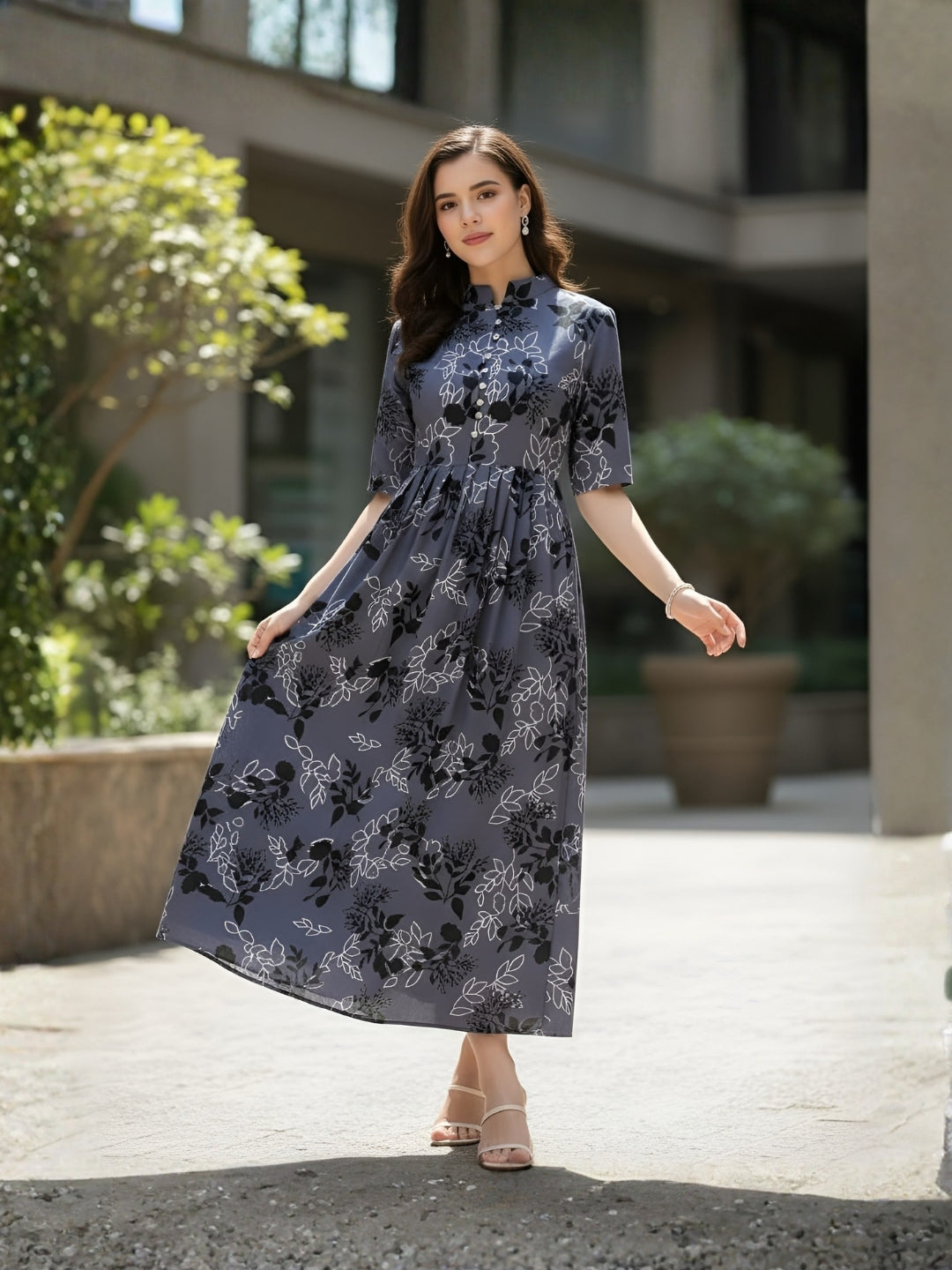 Clobug Women Floral 3/4 Sleeve Dress