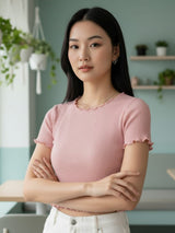 Clobug Women Round Neck Cotton Top