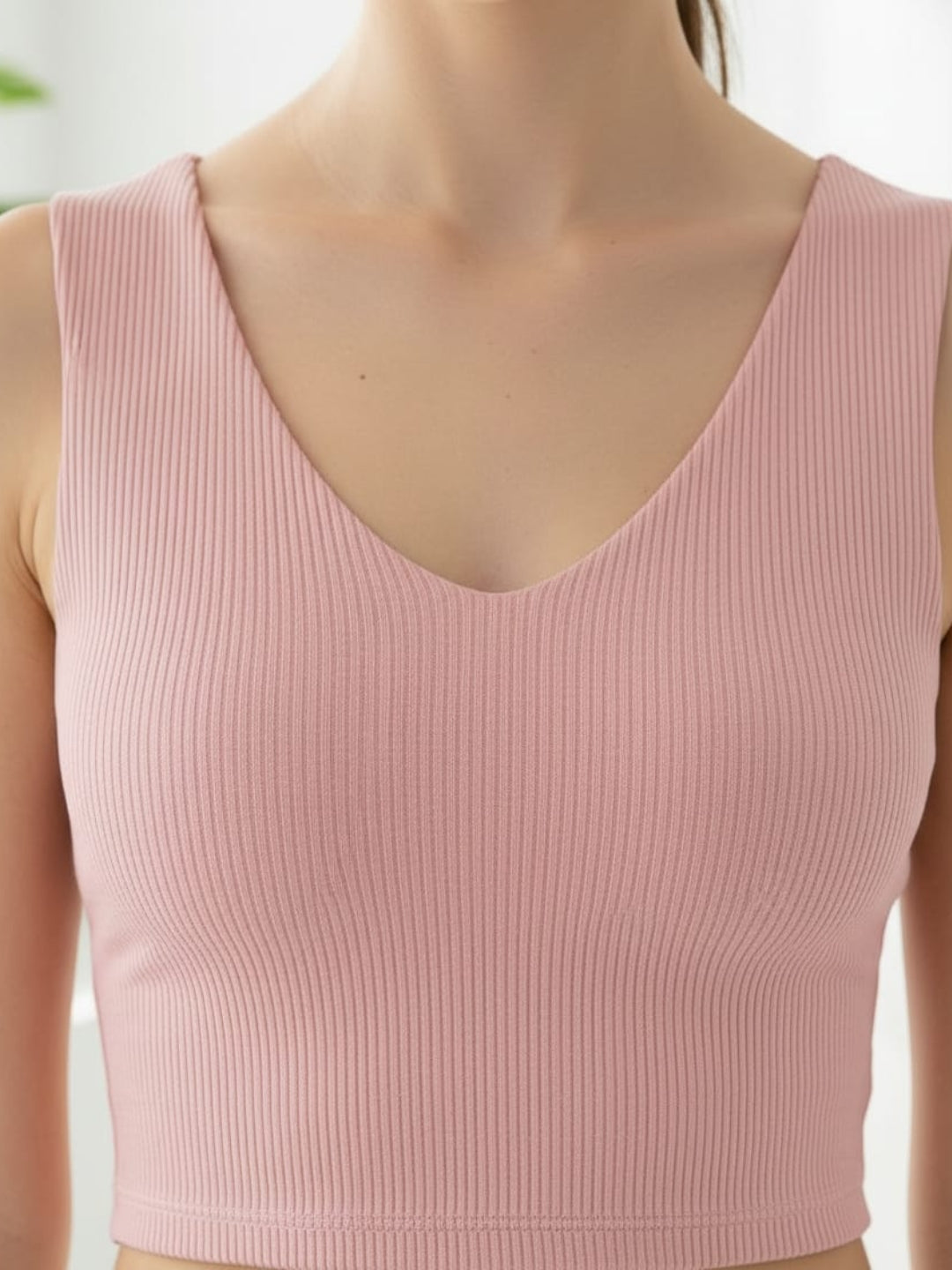 Clobug Women V- Neck Pink Crop Top