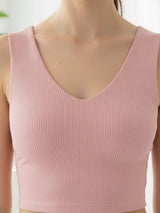 Clobug Women V- Neck Pink Crop Top
