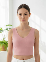 Clobug Women V- Neck Pink Crop Top