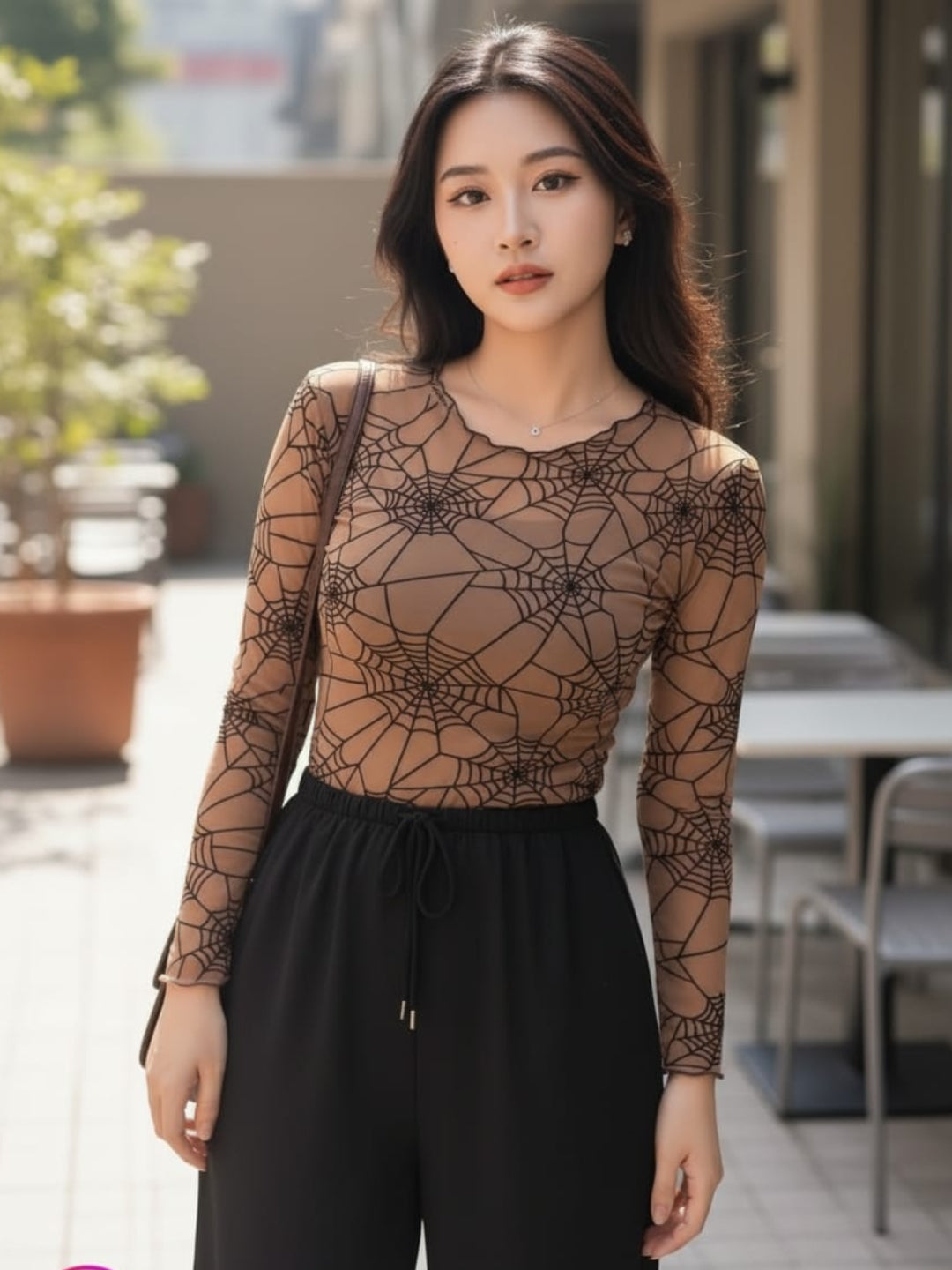 Clobug Women Spider Print Top