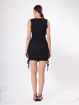 Black Round Neck Bodycon Dress With Adjustable Strings