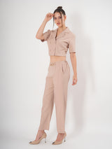 Bold Beige Shawl Collar Co-Ord Set