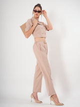 Bold Beige Shawl Collar Co-Ord Set