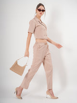 Bold Beige Shawl Collar Co-Ord Set